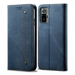 Jeans Cloth Texture Leisure Style Phone Shell Cover Wallet Stand for Xiaomi Poco M5s 4G / Redmi Note 10 4G / Note 10S 4G