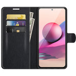 Auto Magnet Suction Design Litchi Texture Split Leather Wallet Stand Cover Case for Xiaomi Poco M5s 4G / Redmi Note 10 4G / Note 10S 4G