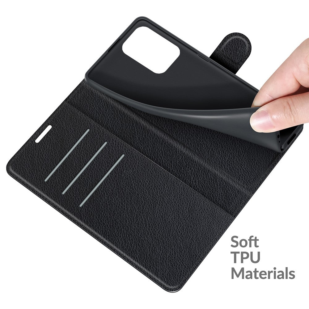 Auto Magnet Suction Design Litchi Texture Split Leather Wallet Stand Cover Case for Xiaomi Poco M5s 4G / Redmi Note 10 4G / Note 10S 4G