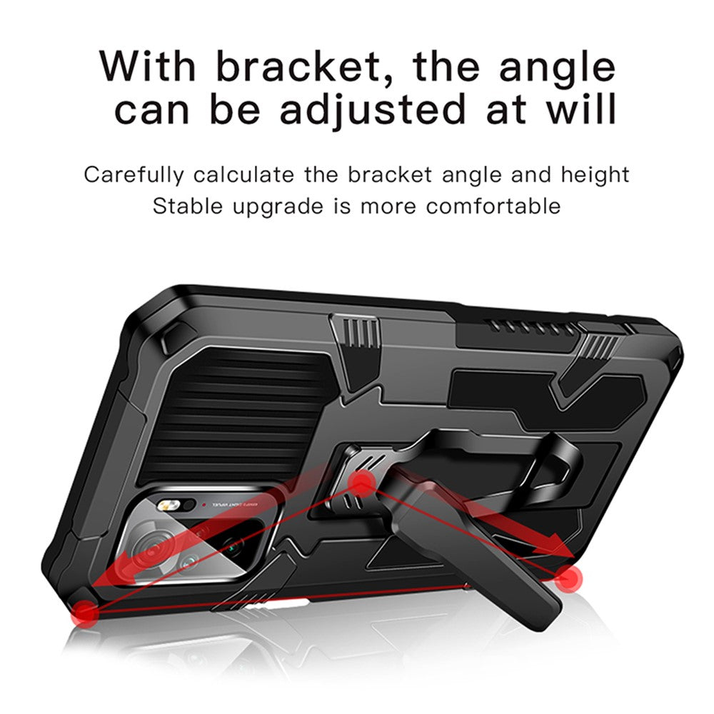 Plastic + TPU + Metal Hybrid Case Anti-Drop Kickstand Phone Cover for Xiaomi Poco M5s 4G / Redmi Note 10 4G / Note 10S 4G