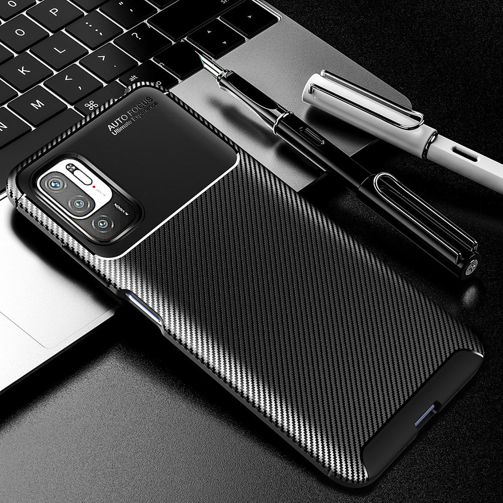 Carbon Fiber Texture Ultra Slim TPU Cover Shock-proof Phone Case for Xiaomi Redmi Note 10 5G/Poco M3 Pro 5G/4G
