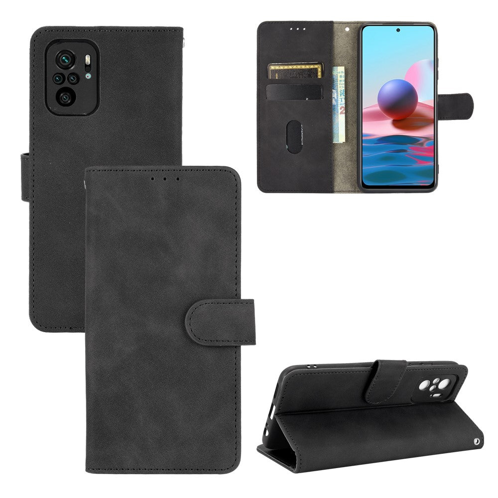 Skin-touch Folio Flip Leather Protective Shell Wallet Stand Phone Cover for Xiaomi Redmi Note 10 4G / Redmi Note 10S / Poco M5s 4G