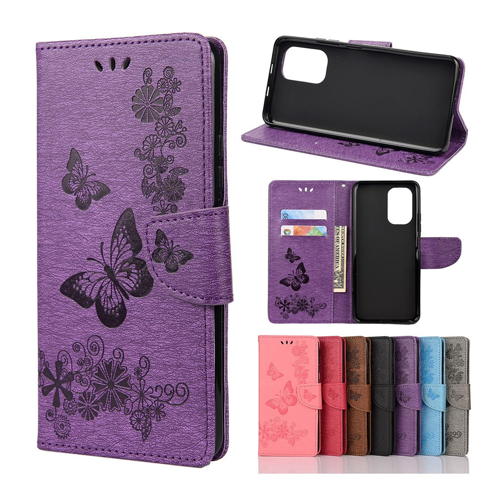 Imprinted Butterflies Flower Leather Wallet Stand Case for Xiaomi Redmi Note 10 4G / Note 10S / Poco M5s 4G