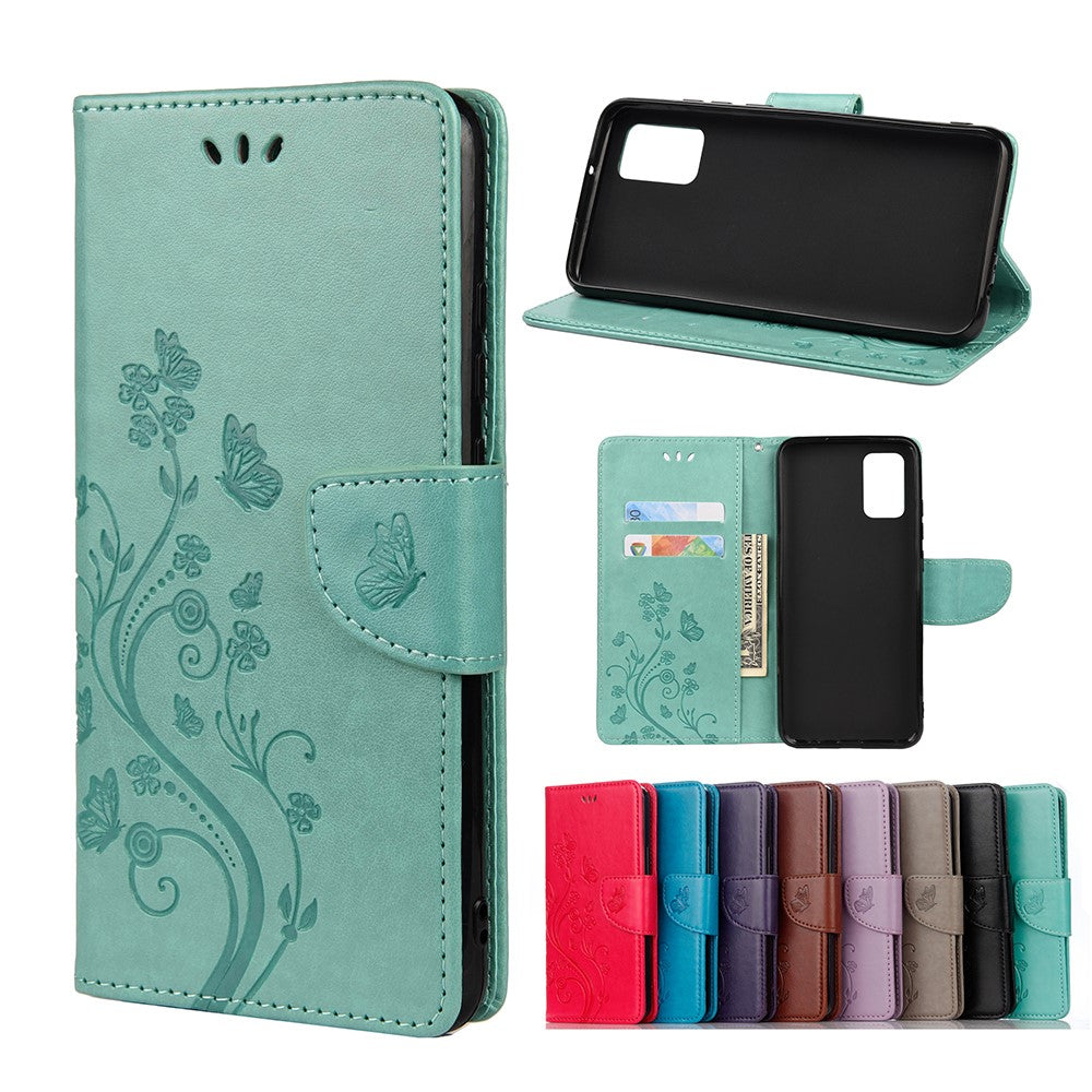 Imprinted Butterflies Flower Leather Wallet Stand Case for Xiaomi Redmi Note 10 4G / Note 10S / Poco M5s 4G