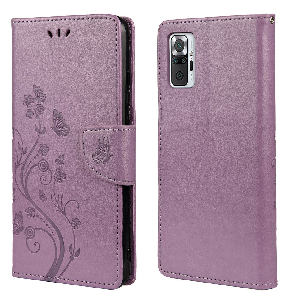 Imprinted Butterflies Flower Leather Wallet Stand Case for Xiaomi Redmi Note 10 4G / Note 10S / Poco M5s 4G