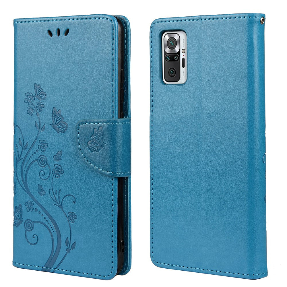 Imprinted Butterflies Flower Leather Wallet Stand Case for Xiaomi Redmi Note 10 4G / Note 10S / Poco M5s 4G
