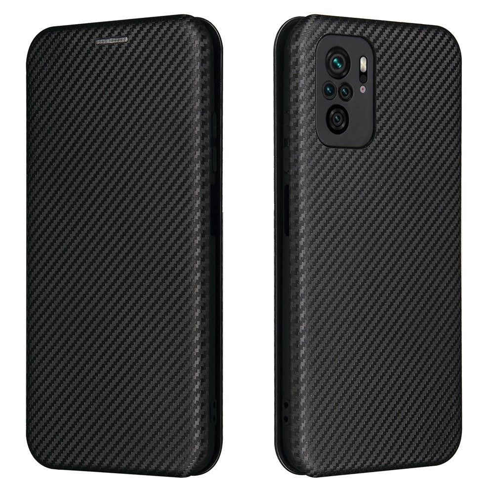 Auto-absorbed Stand Carbon Fiber Texture Leather Shell Cover for Xiaomi Redmi Note 10 4G / Redmi Note 10S / Poco M5s 4G
