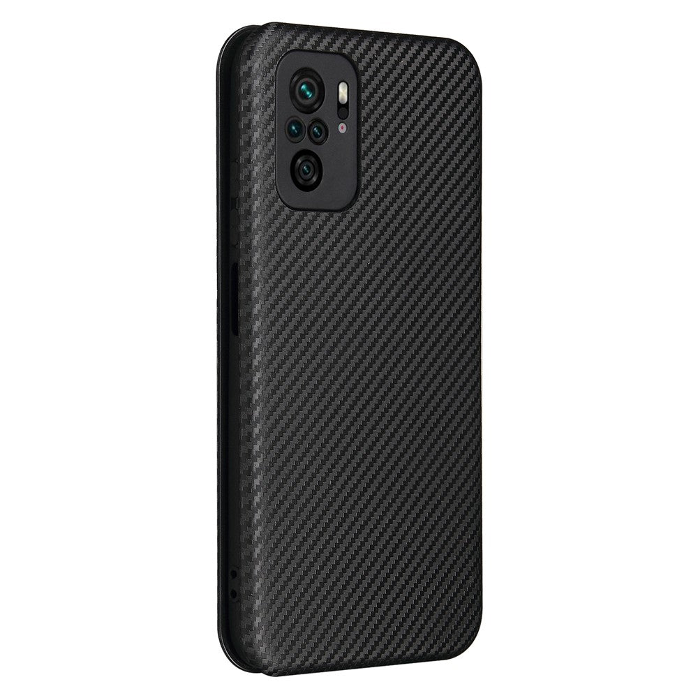 Auto-absorbed Stand Carbon Fiber Texture Leather Shell Cover for Xiaomi Redmi Note 10 4G / Redmi Note 10S / Poco M5s 4G