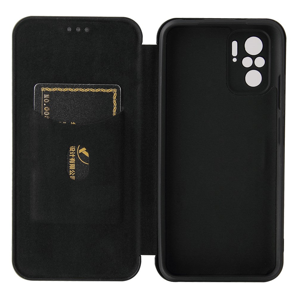 Auto-absorbed Stand Carbon Fiber Texture Leather Shell Cover for Xiaomi Redmi Note 10 4G / Redmi Note 10S / Poco M5s 4G