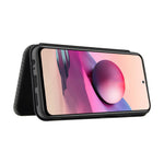 Auto-absorbed Stand Carbon Fiber Texture Leather Shell Cover for Xiaomi Redmi Note 10 4G / Redmi Note 10S / Poco M5s 4G
