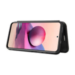 Auto-absorbed Stand Carbon Fiber Texture Leather Shell Cover for Xiaomi Redmi Note 10 4G / Redmi Note 10S / Poco M5s 4G