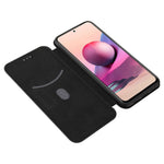Auto-absorbed Stand Carbon Fiber Texture Leather Shell Cover for Xiaomi Redmi Note 10 4G / Redmi Note 10S / Poco M5s 4G