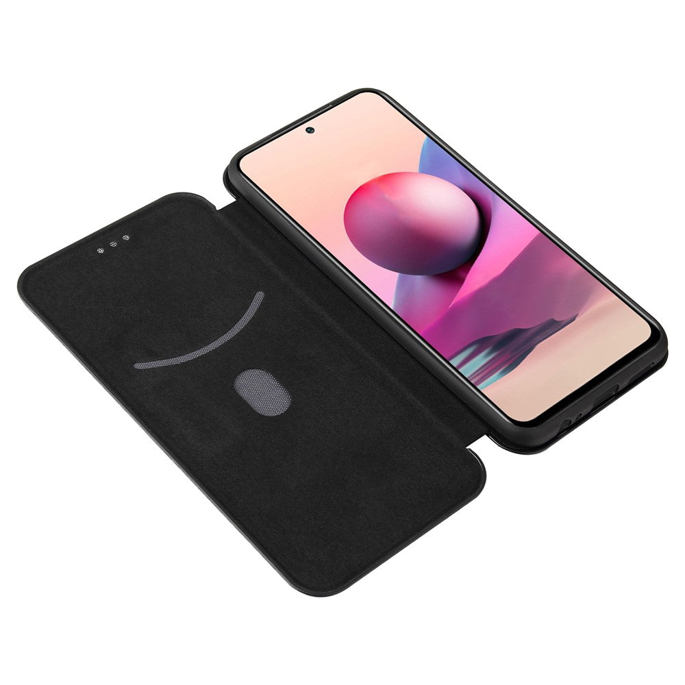 Auto-absorbed Stand Carbon Fiber Texture Leather Shell Cover for Xiaomi Redmi Note 10 4G / Redmi Note 10S / Poco M5s 4G