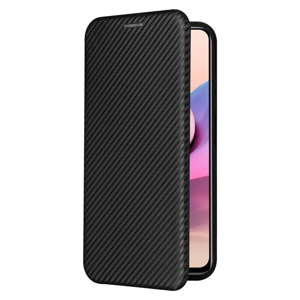 Auto-absorbed Stand Carbon Fiber Texture Leather Shell Cover for Xiaomi Redmi Note 10 4G / Redmi Note 10S / Poco M5s 4G
