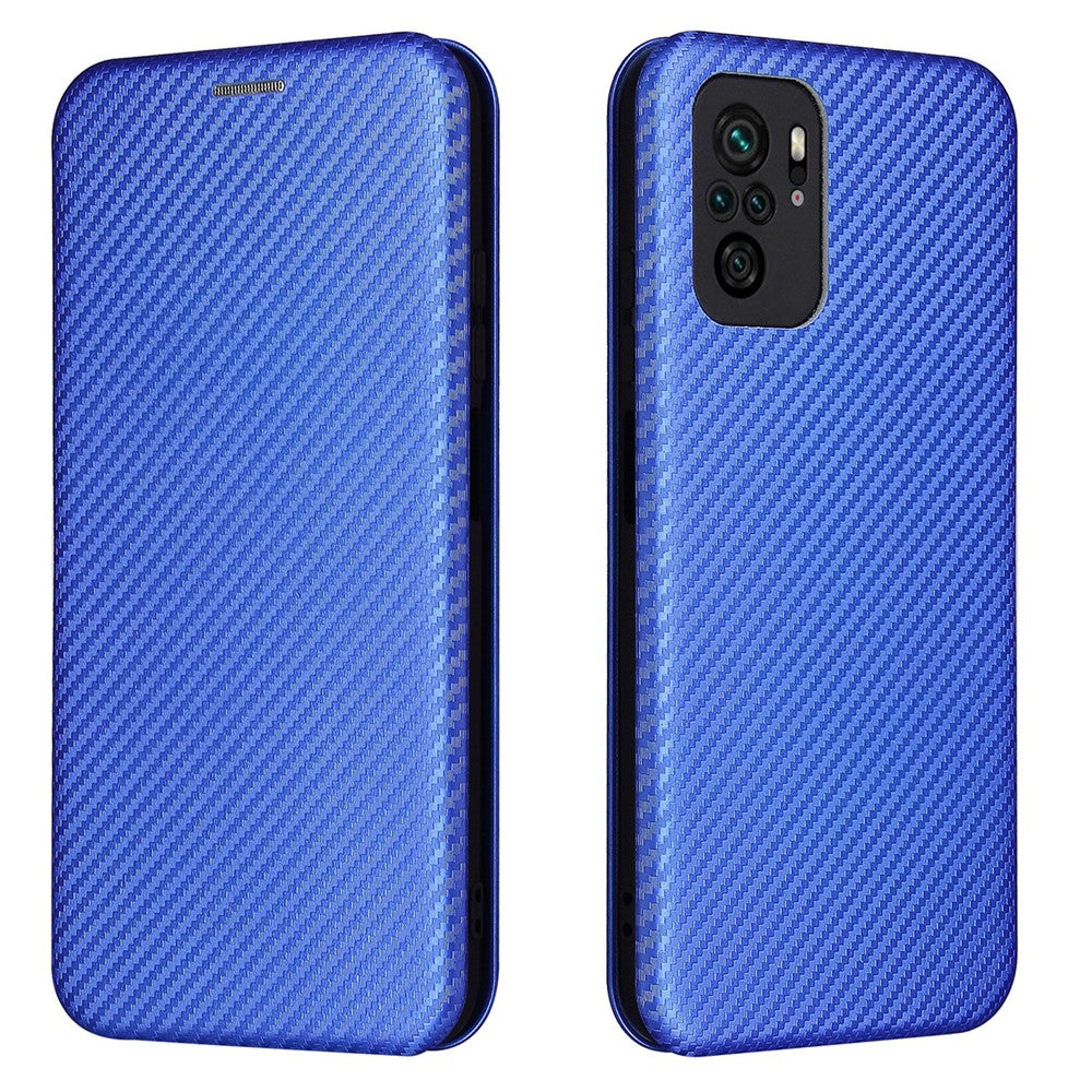 Auto-absorbed Stand Carbon Fiber Texture Leather Shell Cover for Xiaomi Redmi Note 10 4G / Redmi Note 10S / Poco M5s 4G