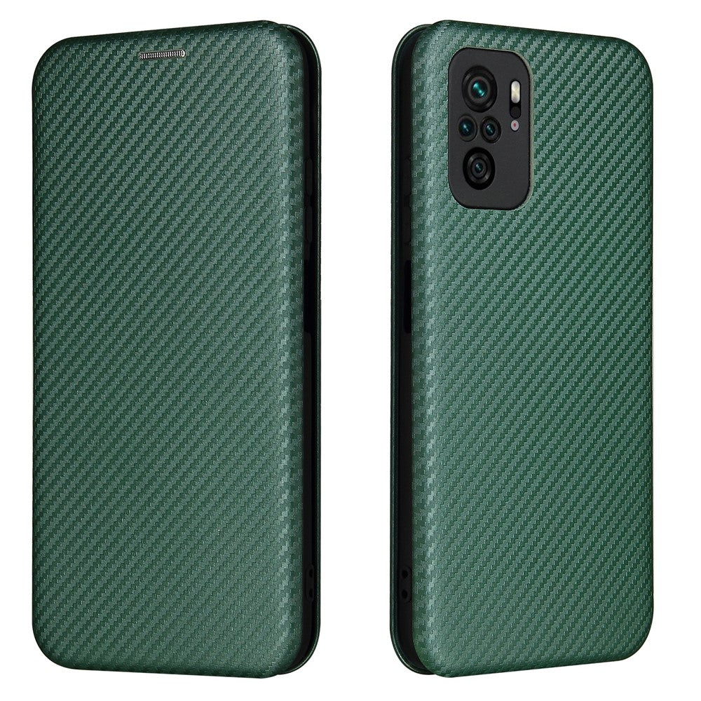 Auto-absorbed Stand Carbon Fiber Texture Leather Shell Cover for Xiaomi Redmi Note 10 4G / Redmi Note 10S / Poco M5s 4G