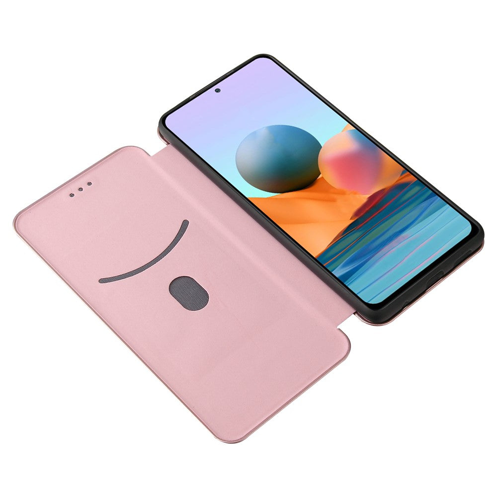 For Xiaomi Redmi Note 10 Pro / Pro Max Auto-absorbed Leather Cover Carbon Fiber Texture with Detachable Ring Kickstand Strap