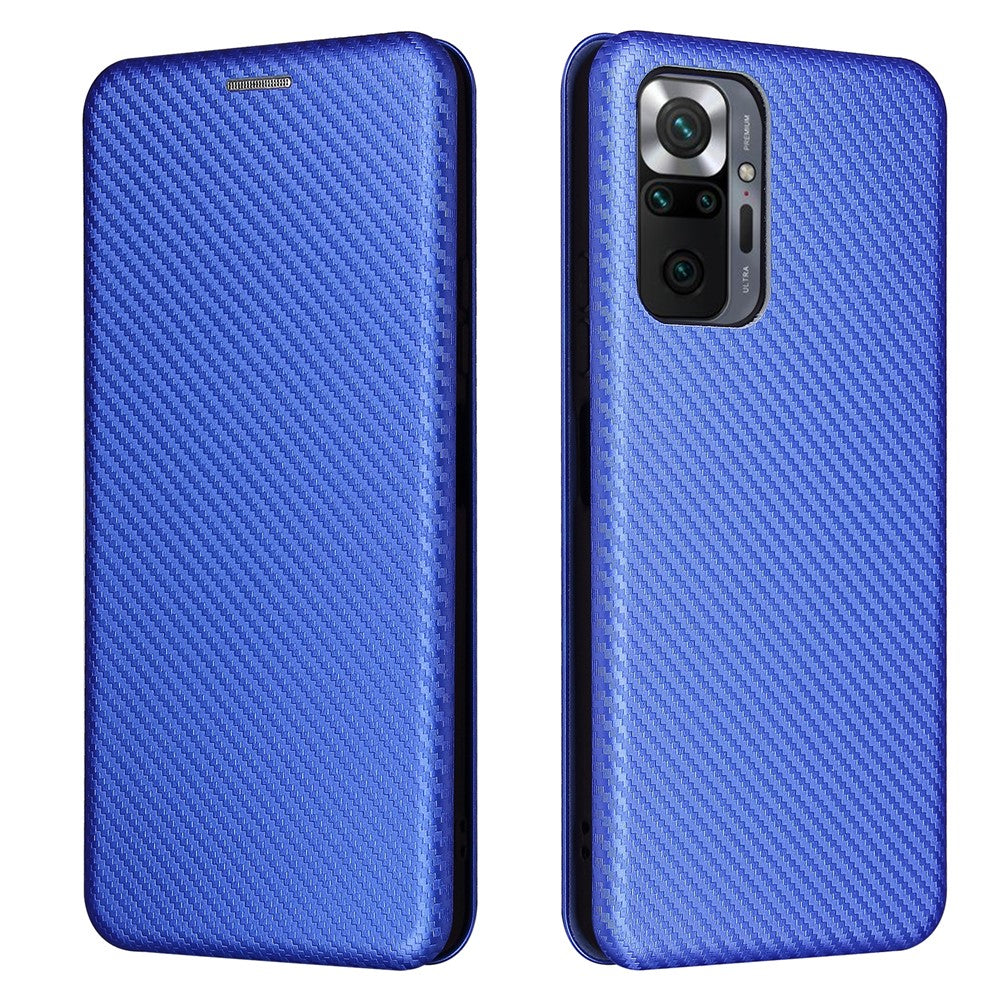 For Xiaomi Redmi Note 10 Pro / Pro Max Auto-absorbed Leather Cover Carbon Fiber Texture with Detachable Ring Kickstand Strap
