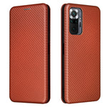 For Xiaomi Redmi Note 10 Pro / Pro Max Auto-absorbed Leather Cover Carbon Fiber Texture with Detachable Ring Kickstand Strap