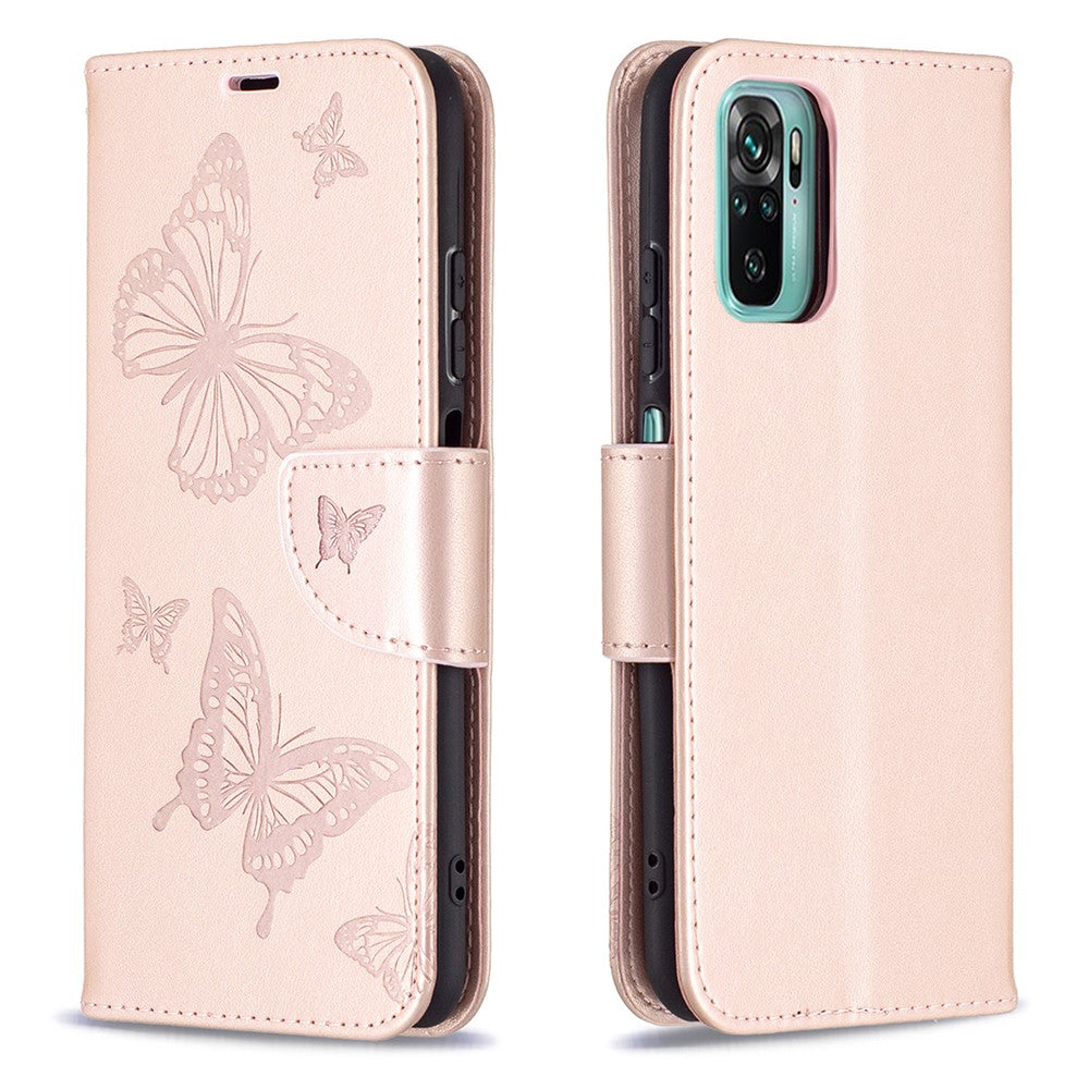 Imprint Butterfly Stand Leather Wallet Phone Case for Xiaomi Redmi Note 10S / Poco M5s 4G / Note 10 4G