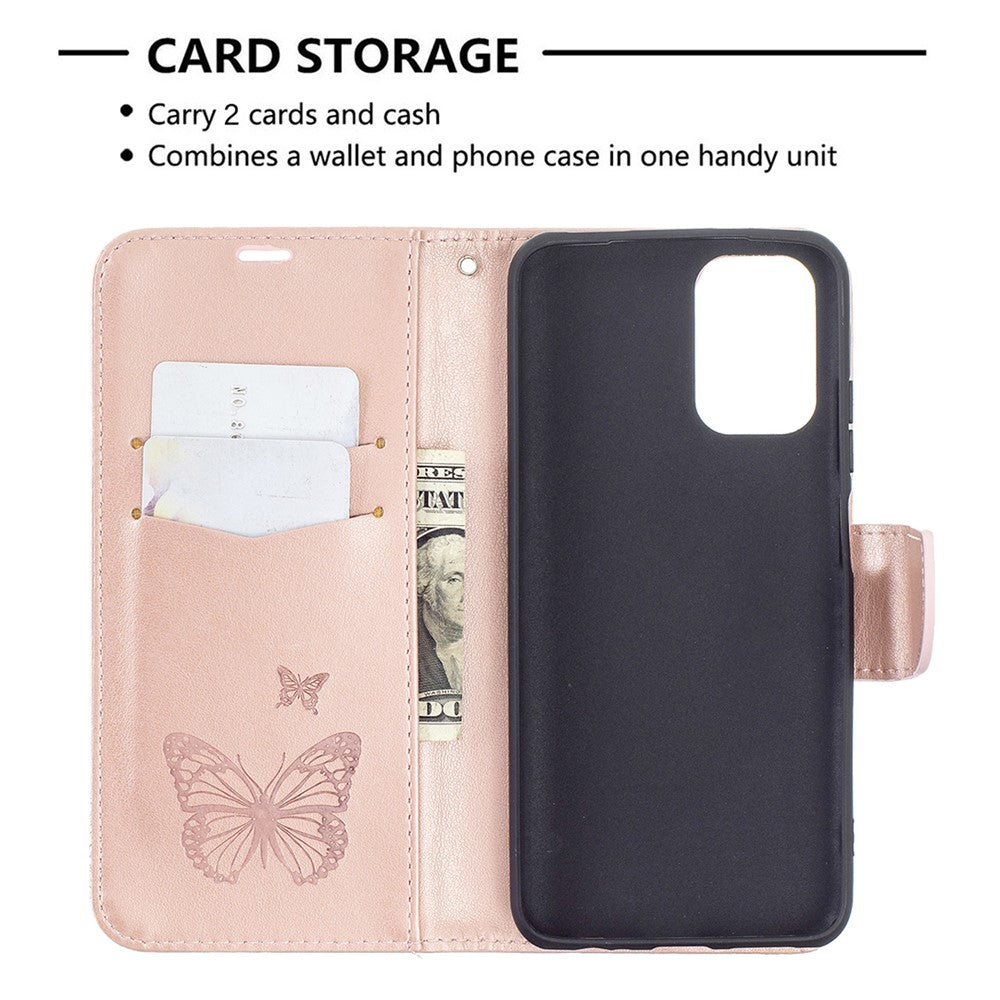 Imprint Butterfly Stand Leather Wallet Phone Case for Xiaomi Redmi Note 10S / Poco M5s 4G / Note 10 4G