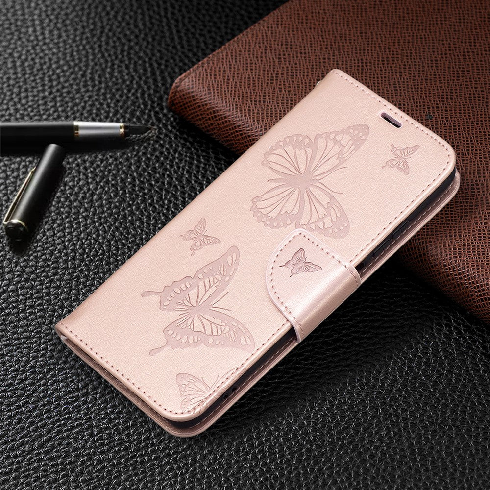 Imprint Butterfly Stand Leather Wallet Phone Case for Xiaomi Redmi Note 10S / Poco M5s 4G / Note 10 4G