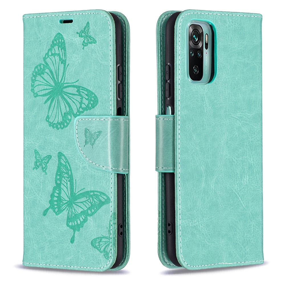 Imprint Butterfly Stand Leather Wallet Phone Case for Xiaomi Redmi Note 10S / Poco M5s 4G / Note 10 4G