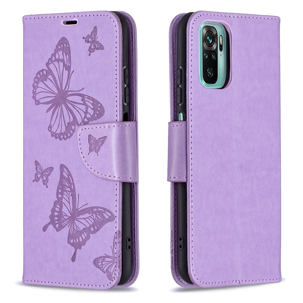 Imprint Butterfly Stand Leather Wallet Phone Case for Xiaomi Redmi Note 10S / Poco M5s 4G / Note 10 4G
