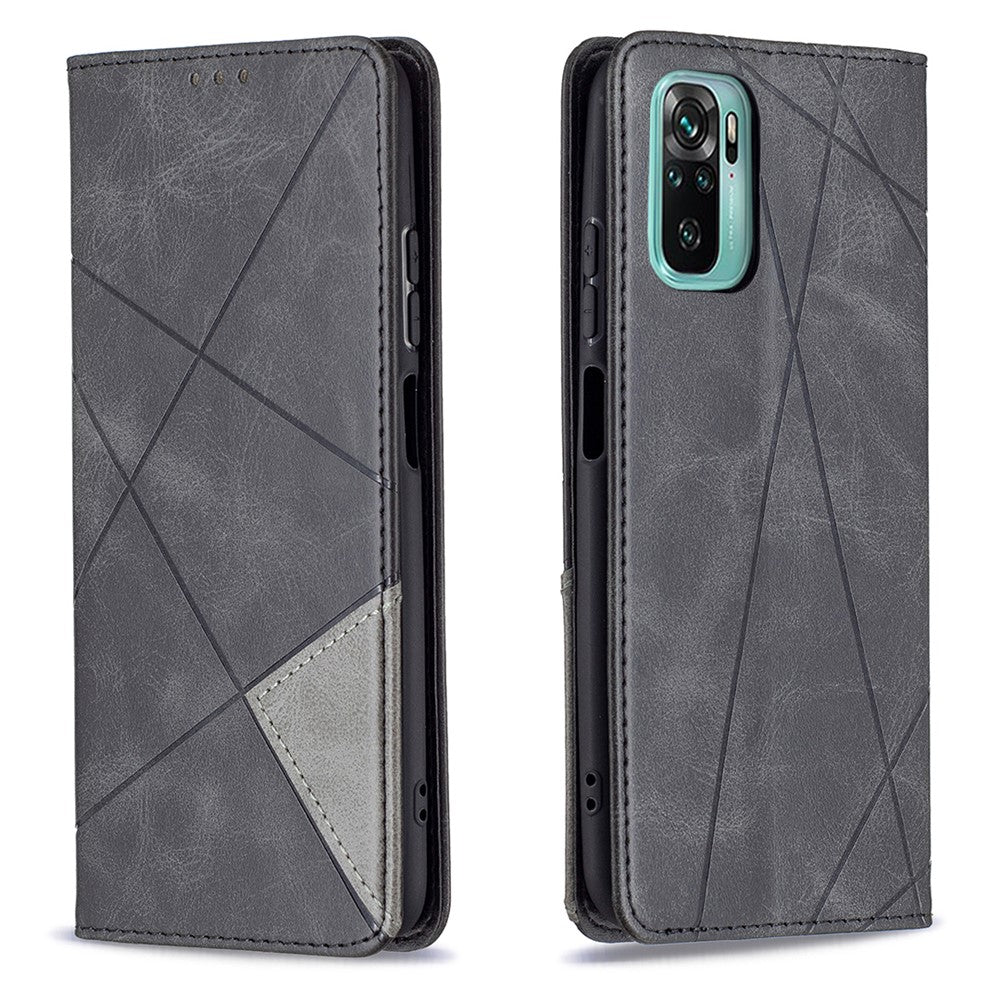 Xiaomi Redmi Note 10 4G / Note 10S / Poco M5s 4G Geometriskt skarvmönster Läderfodral Korthållare med stativ