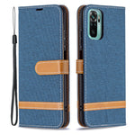 For Xiaomi Redmi Note 10 4G / Note 10S / Poco M5s 4G Jeans Cloth Surface Splicing Leather Phone Cover with Wallet