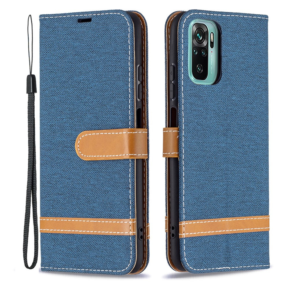 For Xiaomi Redmi Note 10 4G / Note 10S / Poco M5s 4G Jeans Cloth Surface Splicing Leather Phone Cover with Wallet