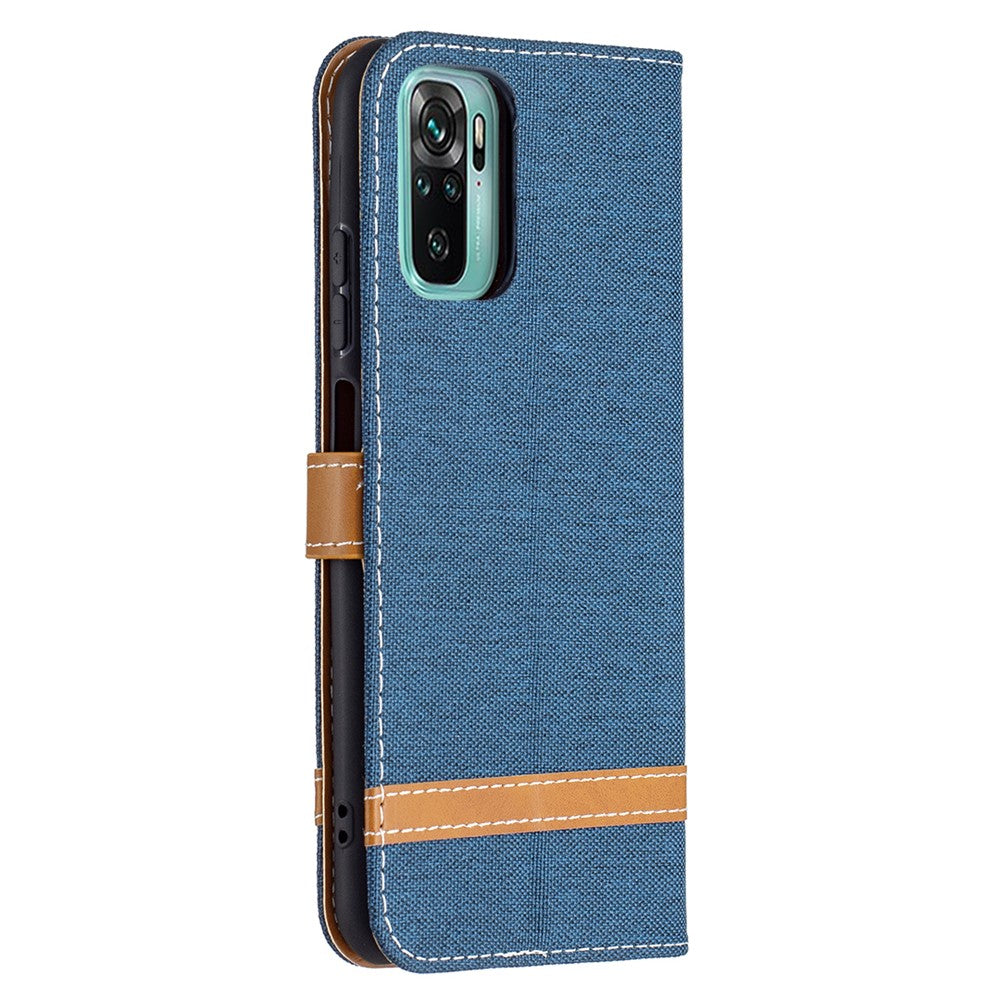 For Xiaomi Redmi Note 10 4G / Note 10S / Poco M5s 4G Jeans Cloth Surface Splicing Leather Phone Cover with Wallet