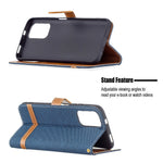 For Xiaomi Redmi Note 10 4G / Note 10S / Poco M5s 4G Jeans Cloth Surface Splicing Leather Phone Cover with Wallet