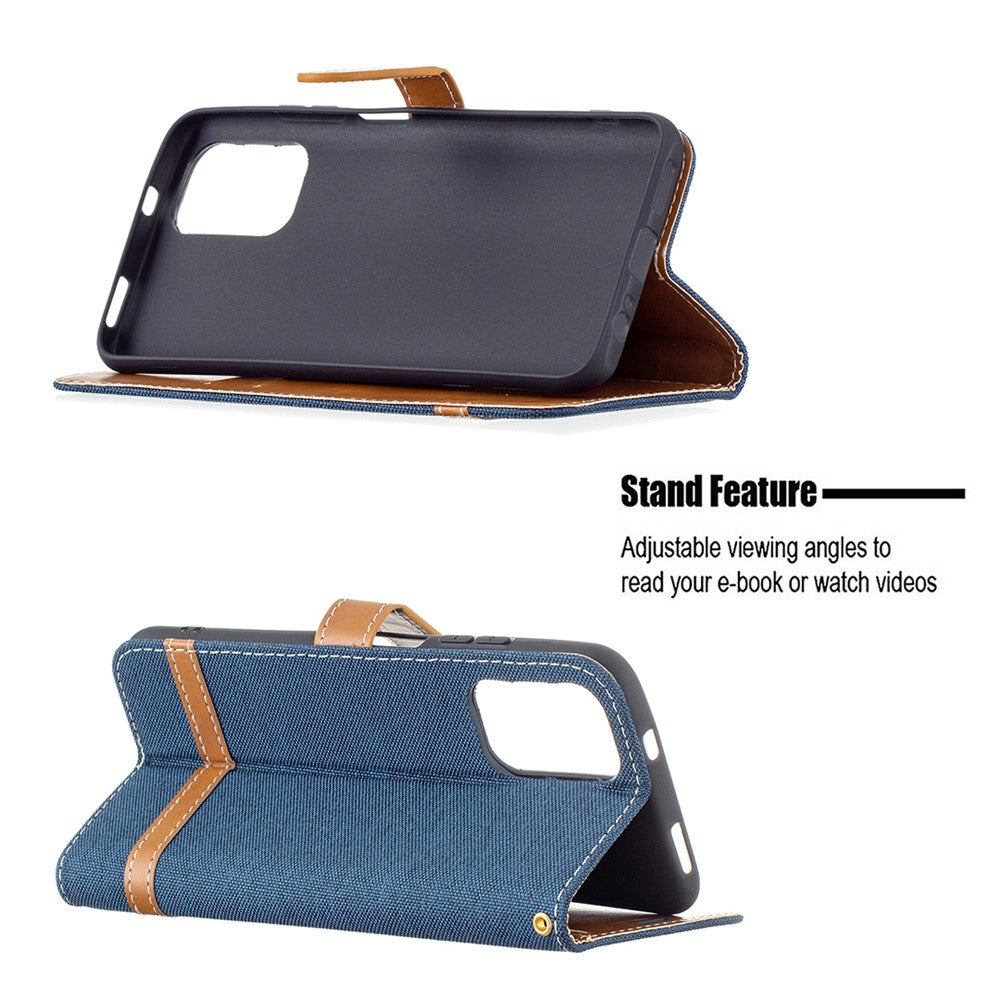 For Xiaomi Redmi Note 10 4G / Note 10S / Poco M5s 4G Jeans Cloth Surface Splicing Leather Phone Cover with Wallet