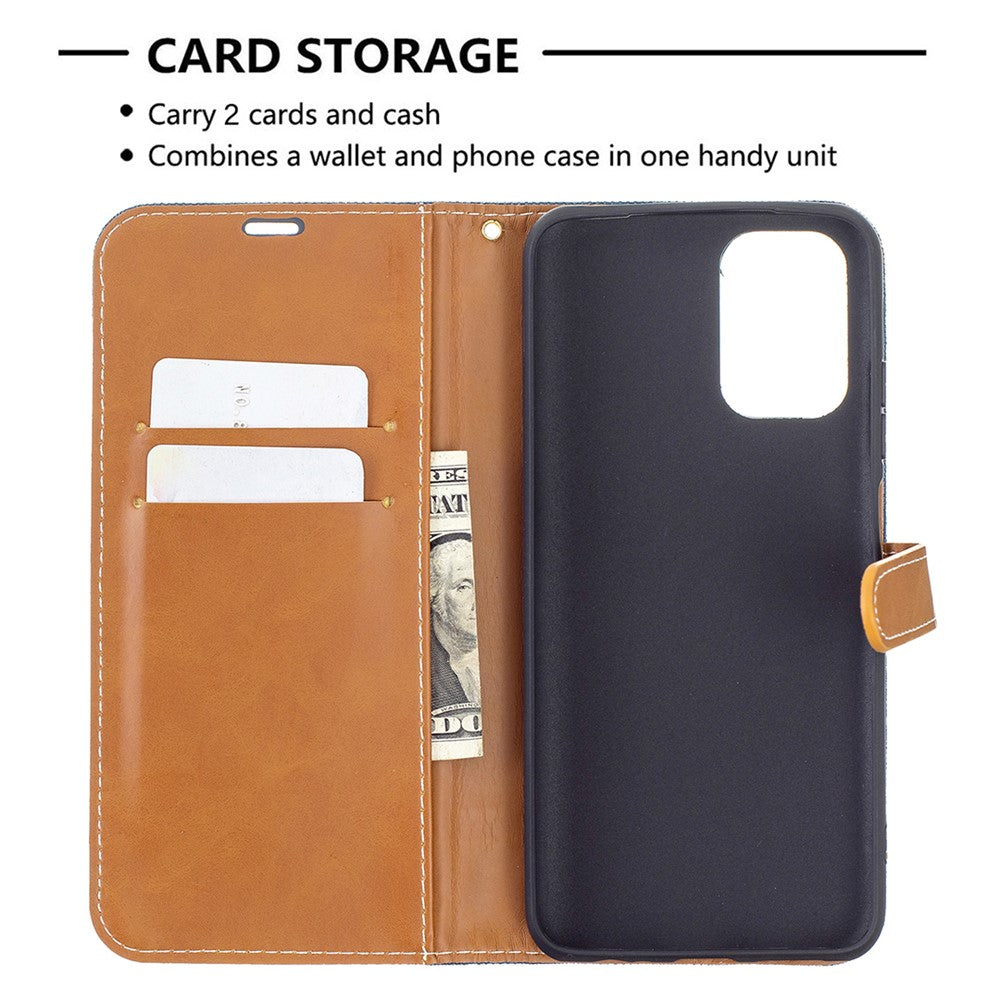 For Xiaomi Redmi Note 10 4G / Note 10S / Poco M5s 4G Jeans Cloth Surface Splicing Leather Phone Cover with Wallet