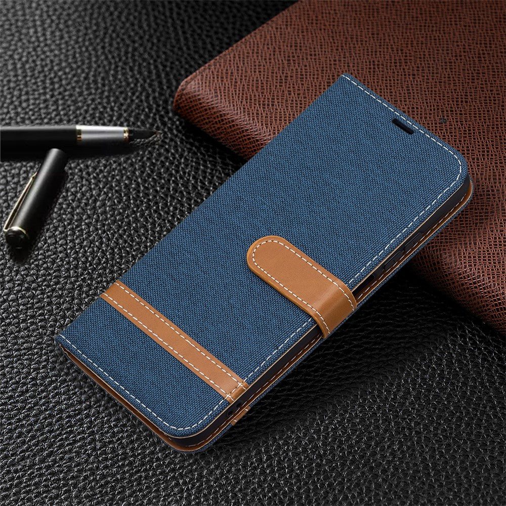 For Xiaomi Redmi Note 10 4G / Note 10S / Poco M5s 4G Jeans Cloth Surface Splicing Leather Phone Cover with Wallet