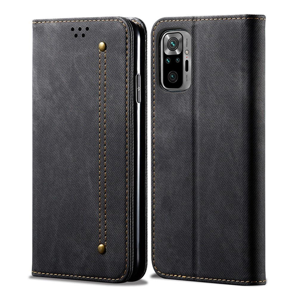 Vintage Style Wallet Stand Jeans Cloth Texture Leather Phone Cover for Xiaomi Redmi Note 10 Pro / Note 10 Pro (India) / Note 10 Pro Max
