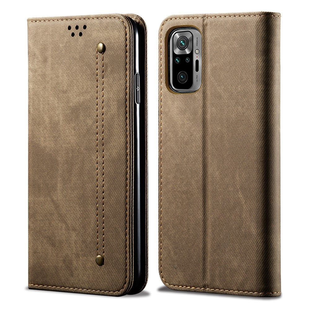 Vintage Style Wallet Stand Jeans Cloth Texture Leather Phone Cover for Xiaomi Redmi Note 10 Pro / Note 10 Pro (India) / Note 10 Pro Max