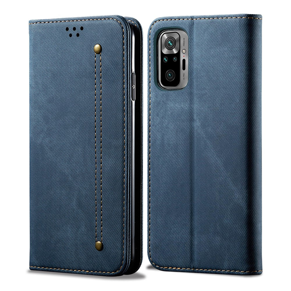 Vintage Style Wallet Stand Jeans Cloth Texture Leather Phone Cover for Xiaomi Redmi Note 10 Pro / Note 10 Pro (India) / Note 10 Pro Max