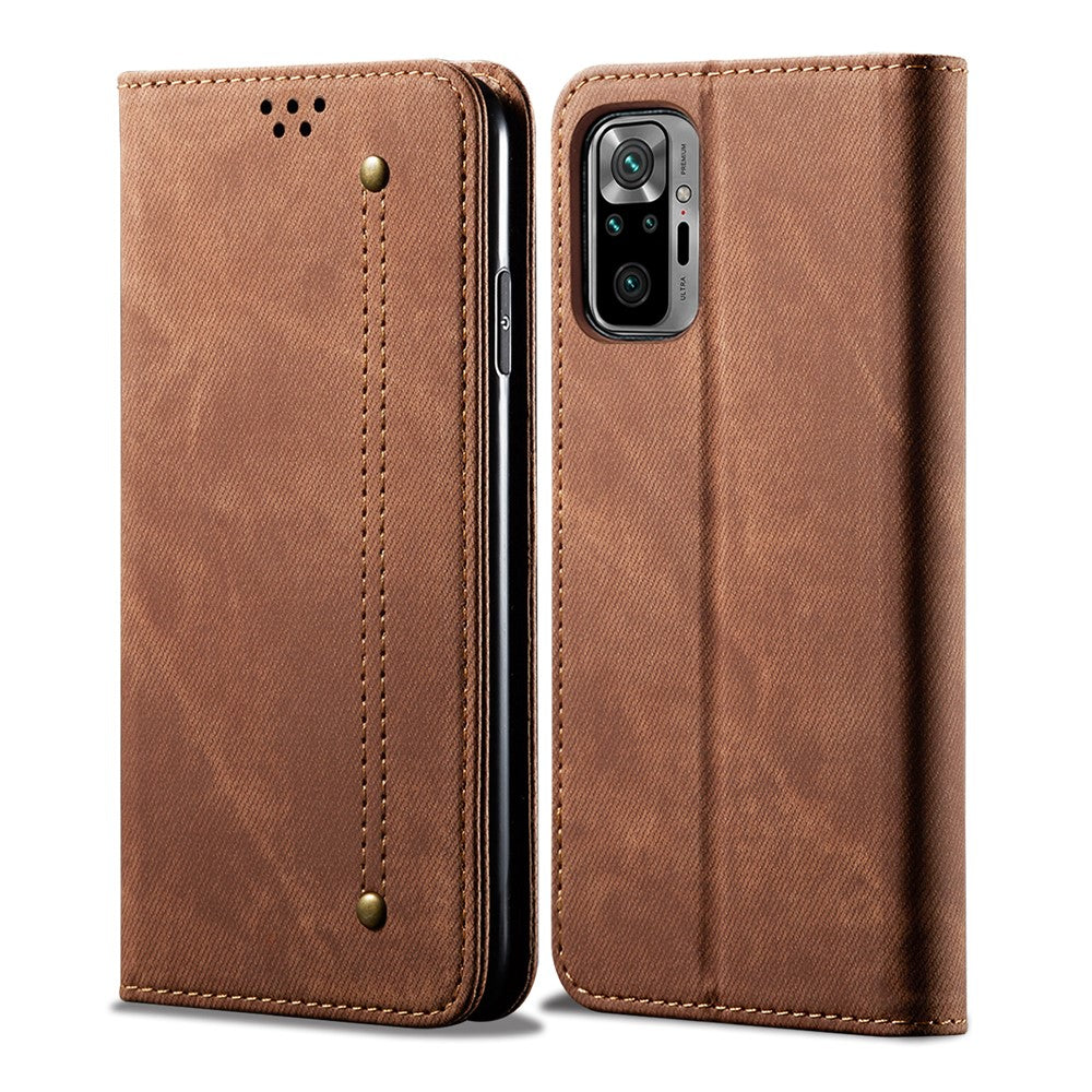 Vintage Style Wallet Stand Jeans Cloth Texture Leather Phone Cover for Xiaomi Redmi Note 10 Pro / Note 10 Pro (India) / Note 10 Pro Max