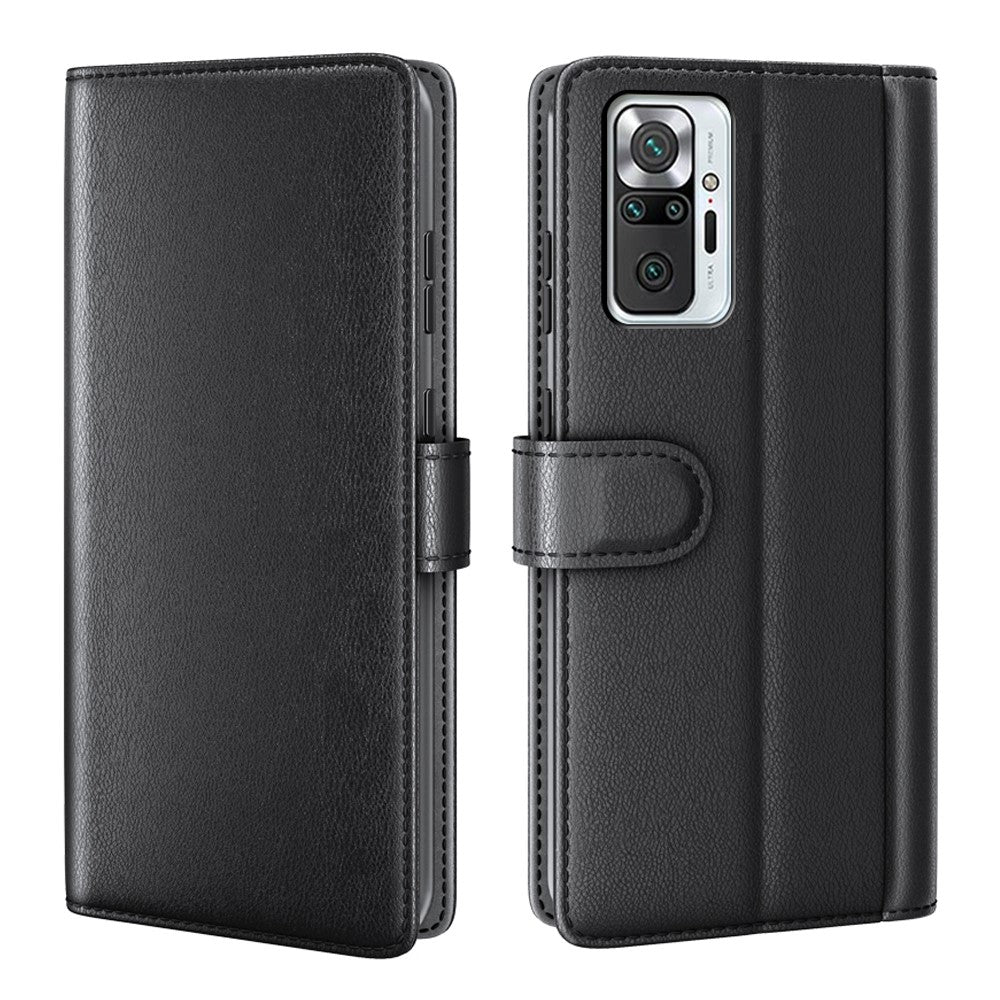 Genuine Leather Stand Wallet Case Shell for Xiaomi Redmi Note 10 Pro 4G (Global)