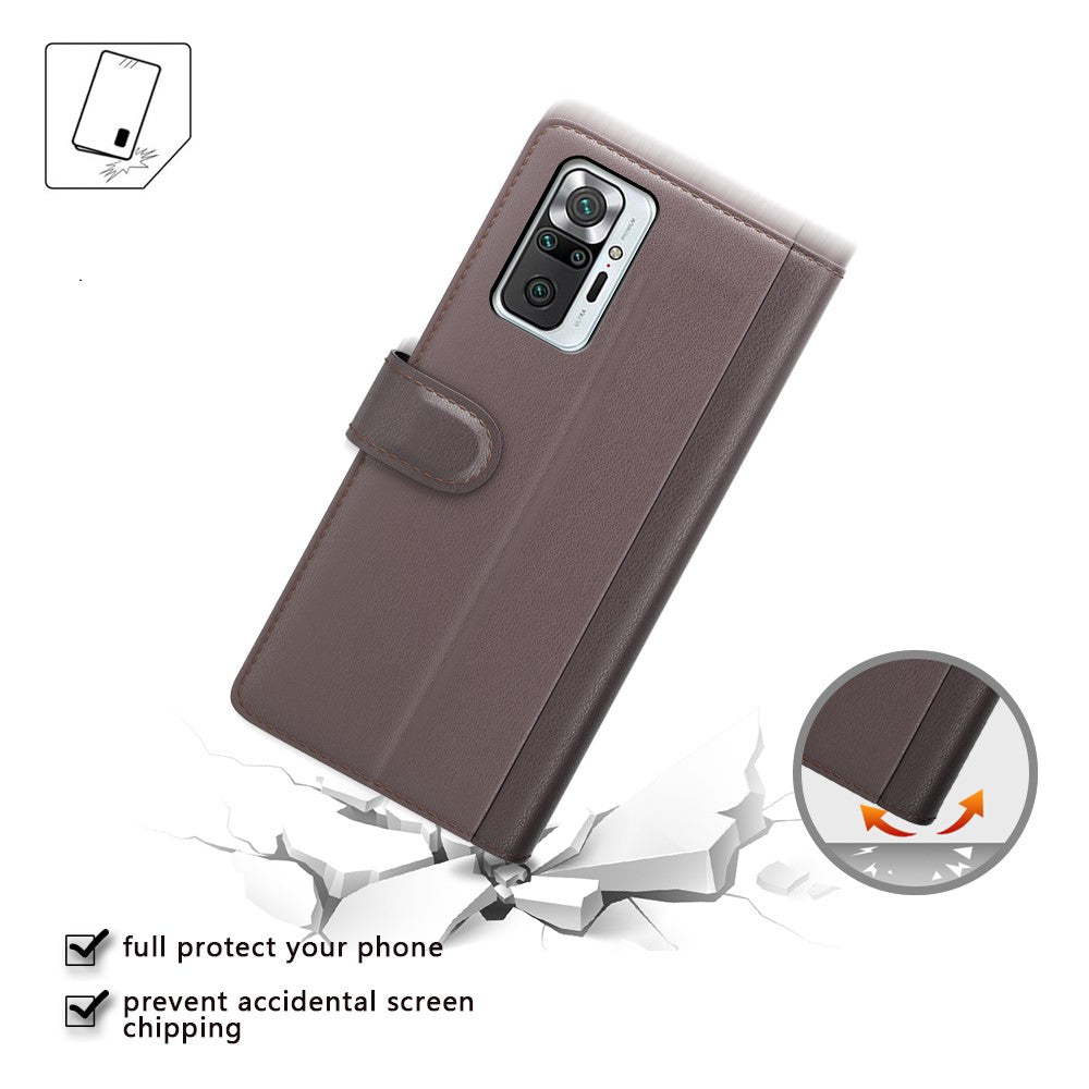 Genuine Leather Stand Wallet Case Shell for Xiaomi Redmi Note 10 Pro 4G (Global)