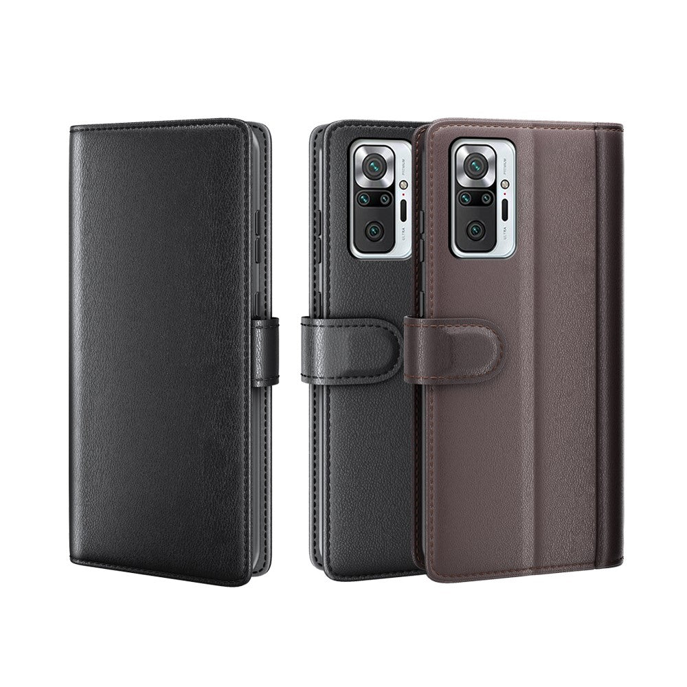 Genuine Leather Stand Wallet Case Shell for Xiaomi Redmi Note 10 Pro 4G (Global)