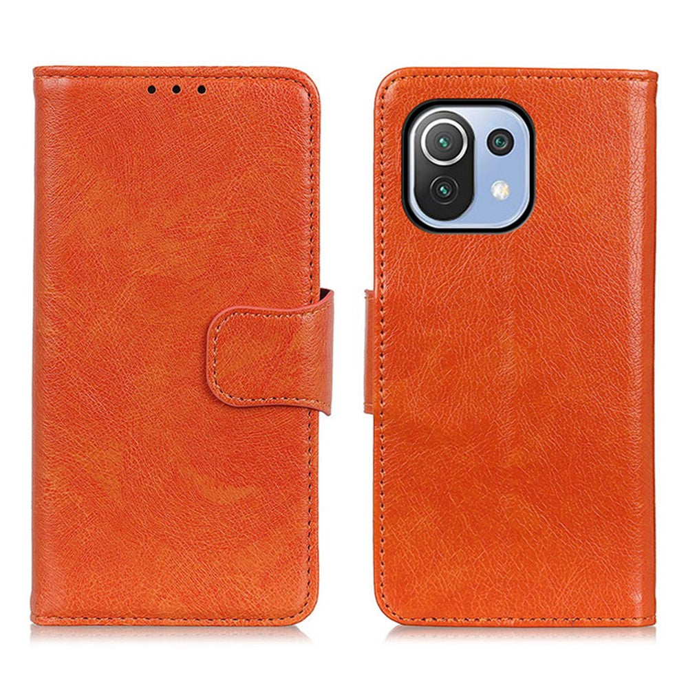 Nappa Texture Full-Protection Split Leather Wallet Stand Phone Cover Shell for Xiaomi Mi 11 Lite 4G / 5G / 11 Lite 5G NE