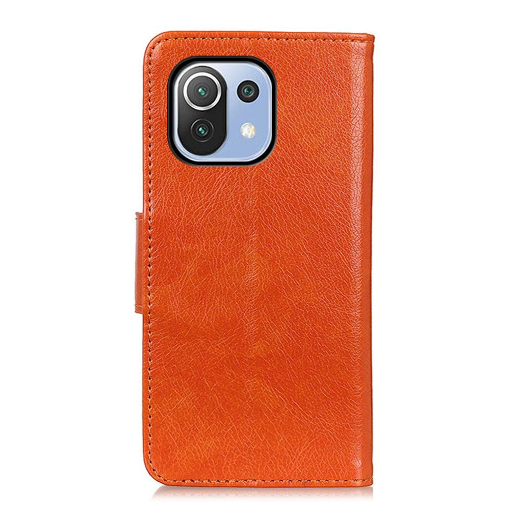 Nappa Texture Full-Protection Split Leather Wallet Stand Phone Cover Shell for Xiaomi Mi 11 Lite 4G / 5G / 11 Lite 5G NE