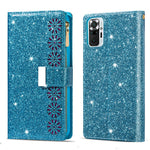 Glittery Starry Style Laser Carving Zipper Wallet Stand Leather Case for Xiaomi Redmi Note 10 Pro