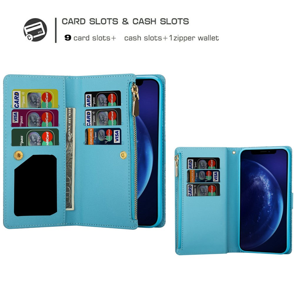 Glittery Starry Style Laser Carving Zipper Wallet Stand Leather Case for Xiaomi Redmi Note 10 Pro