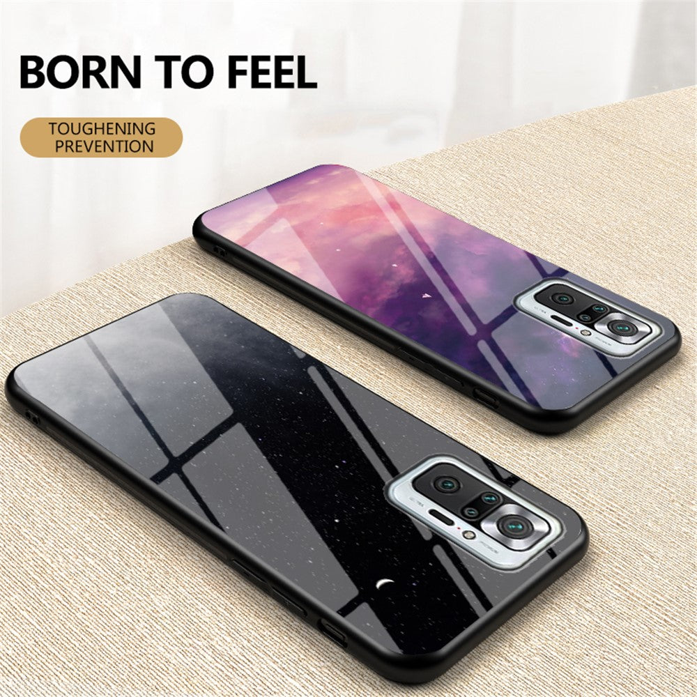 Anti-Scratch Starry Sky Pattern Tempered Glass Hybrid Cell Phone Back Case for Xiaomi Redmi Note 10 Pro