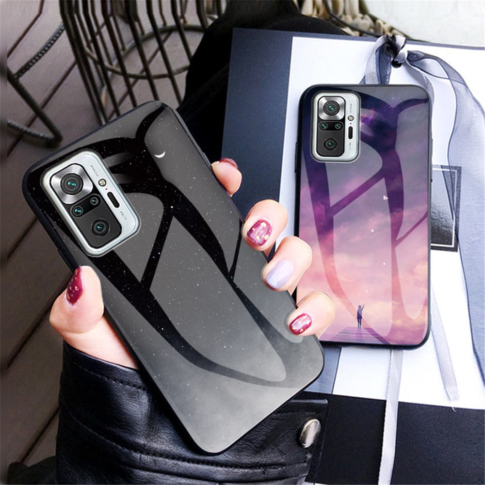 Anti-Scratch Starry Sky Pattern Tempered Glass Hybrid Cell Phone Back Case for Xiaomi Redmi Note 10 Pro