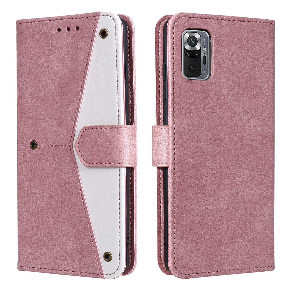 Rivet Decor Skin-Feeling Splicing Leather Wallet Phone Protective Cover for Xiaomi Redmi Note 10 Pro Max
